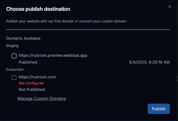 Screenshot showing an example of a private staging URL in WebbsAI