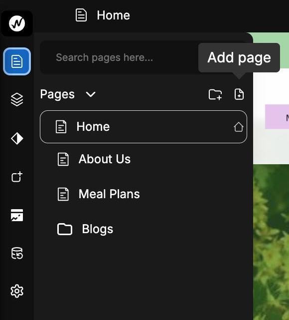 Screenshot of the WebbsAI interface for managing website pages